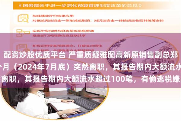 配资炒股优质平台 严重质疑雅图高新原销售副总郑晓东在IPO申报前2个月（2024年7月底）突然离职，其报告期内大额流水超过100笔，有偷逃税嫌疑